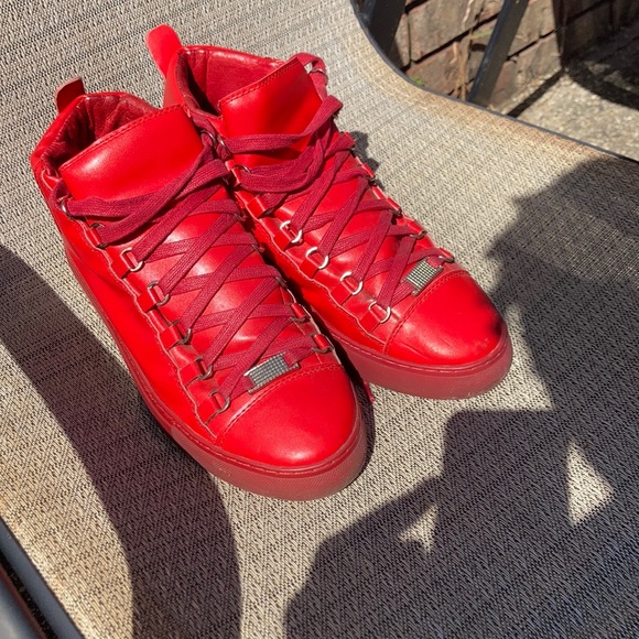 Red Balenciaga Arena Sneakers High size 40 8-8 1/2 - Picture 5 of 7